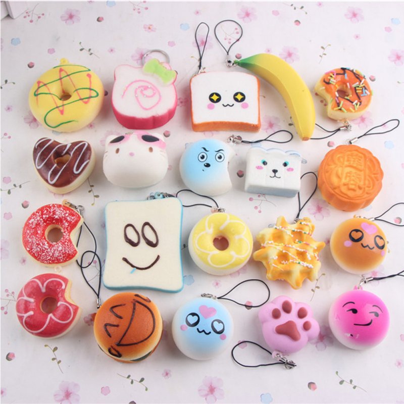 [EU Direct] 10pcs Small Soft Squishy Foods Cute Doughnuts Cakes Breads Handbag Pendant Buns Phone Straps Decoration - Random Delivery