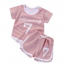 ID Children Unisex Short-sleeved Boys Girls Striped Cartoon T-shirt + Shorts Suit red_80