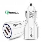 ID Quick Charge 3.0 Car Charger 2 Ports USB Fast Dual Adapter for Phone white
