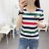  Indonesia Direct  Women Summer Loose All match V neck Stripes Short Sleeve T shirt Red and green stripes XL