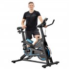 [US Direct] 【Video provided】Indoor Cycling Bike Trainer with Comfortable Seat Cushion, Exercise Bike with Belt Drive System and LCD Monitor for Home Workout,with Water Bottle Holder and Soft Saddle