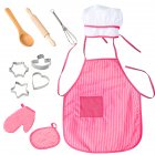 [US Direct] 11 Pcs/Set Children Kids Cooking Kitchen Role Pretend Stripe Red Chef Play Gift Toy with Apron Hat
