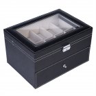 US 20 Compartments Slots Watch Box Organizer Lockable Dual Layers Elegant Wooden Watch Collection Box For Men Women black
