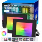 [US Direct] 2pcs 30W RGB Flood Light IP66 Waterproof Outdoor App Controlled Rgbw Color Changing Landscape Light black