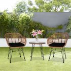 US 3pcs Tempered Glass Table Chair Three-piece Set Handwoven Wicker Rattan