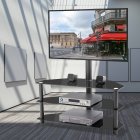 [US Direct] Black Multi-function TV Stand Height Adjustable Bracket Swivel 3-Tier