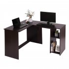 [US Direct] Corner Computer Desk L-Shaped Home Office Workstation Writing Study Table with 2 Storage Shelves and Hutches