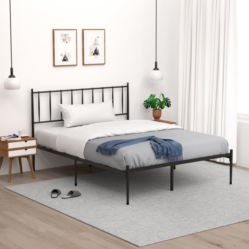 [US Direct] IDEALHOUSE Queen Size Metal Platform Bed Frame with Headboard