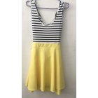 [US Direct] Ladies Open Back Sleeveless Slim Fit Striped Casual Cute Mini Dress Yellow_L