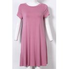 [US Direct] Ladies casual plain weave short-sleeved simple T-shirt loose dress lavender_XL Missky