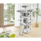 [US Direct] Multi-Level Cat Tree, 65.4 Inches Large Cat Tower with Scratching Posts Board, 2 Condos, 3 Plush Perches and Interactive Dangling Balls