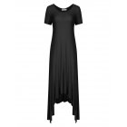 [US Direct] VeryAnn Women Casual Short Sleeve Asymmetrical Hem Long Maxi Dress Black_M