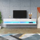 [US Direct] Wooden Tv Cabinet Floating Space-saving Wall-mounted Tv Stand With 20 Color Leds For Living Room White