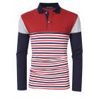 [US Direct] Yong Horse Men's Striped Color Block Slim Fit Long Sleeve Polo Shirt Red_XL