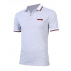 [US Direct] Young Horse Men Cotton Contrast Lapel Short Sleeve Slimming Polo Shirt Grey_4XL