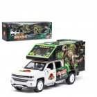 1:32 Simulation Car Model Dinosaur Transport Vehicle Light Sound Doors Open Alloy Pull Back Toy Gift Collection white