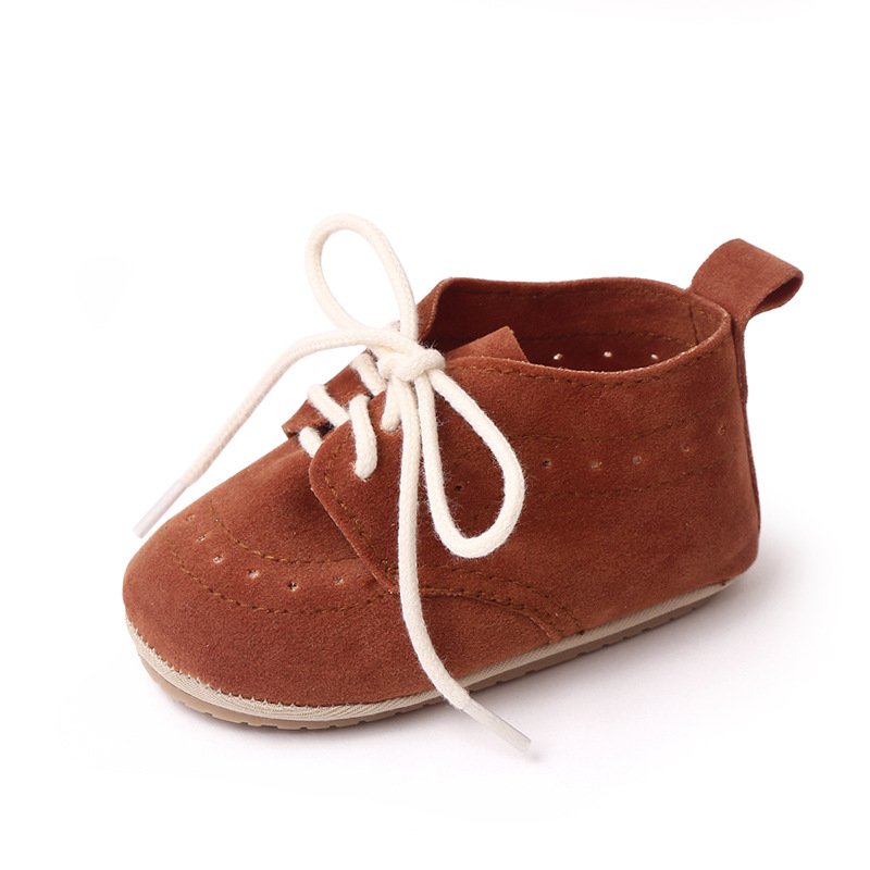 1 Pair Baby Girls Boys Toddler Shoes Non-slip Wear-resistant Soft Sole Lace Up Solid Color Sneakers coffee 3-6M Bottom length 11cm