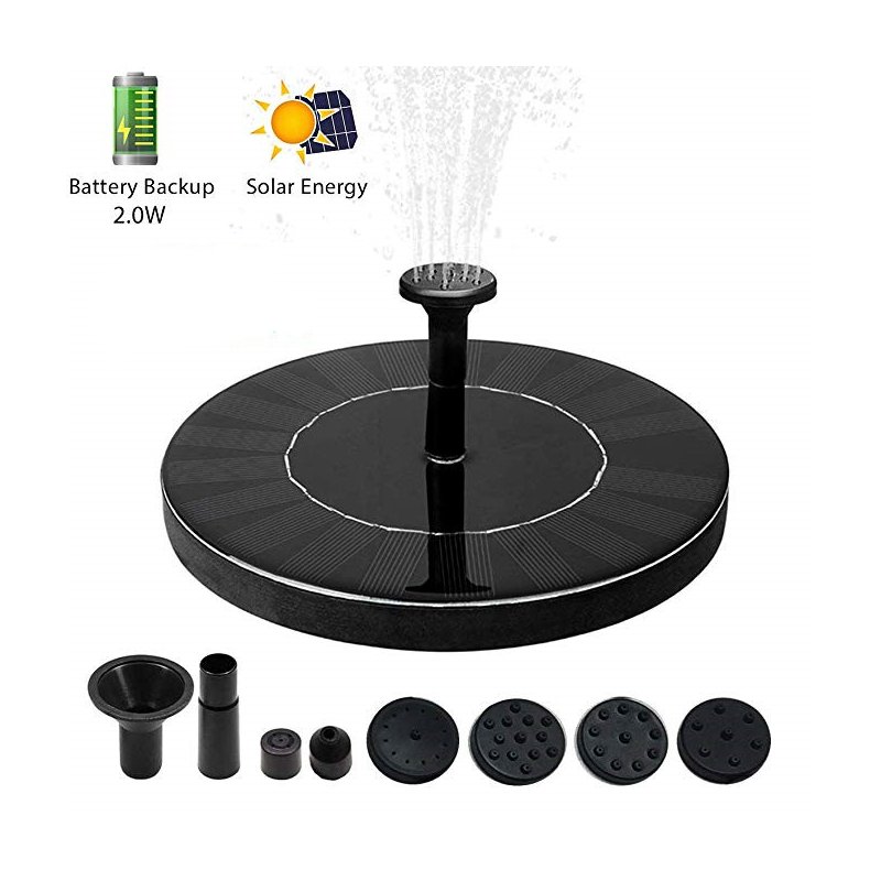 10V 2W Round Shape Solar Powered Water Fountain for Garden Decor 18x18x3.8cm DC30S-0708FR battery