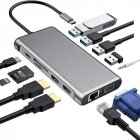 12 in 1 Type C to USB-C USB3.0 HDMI VGA PD <span style='color:#F7840C'>Hub</span> Adapter Docking Station for MacBook gray