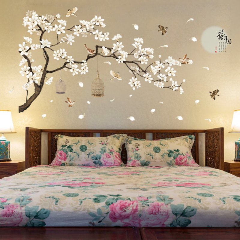 187x128cm Large Size Tree Wall Stickers Birds Flower Home Decor Wallpapers for Living Room Bedroom DIY Rooms Decoration 60*90cm *2