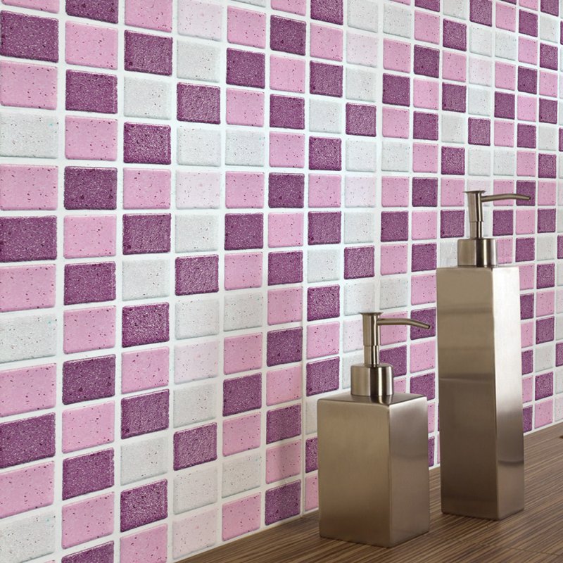 18Pcs Anti-oil Pink Mosaic Self Adhesive Tile Wall Sticker for Kitchen Bathroom Decor FX2717