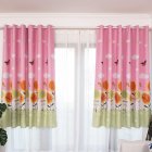 1PC Butterflies Sunflower Printing Shedding Window Curtain for Bedroom Balcony Punching Style Pink_1 meter wide x 2 meters high