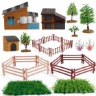 1set Of Desktop Scene Decorations Simulation Micro-landscape Farm Model Decoration House tree set