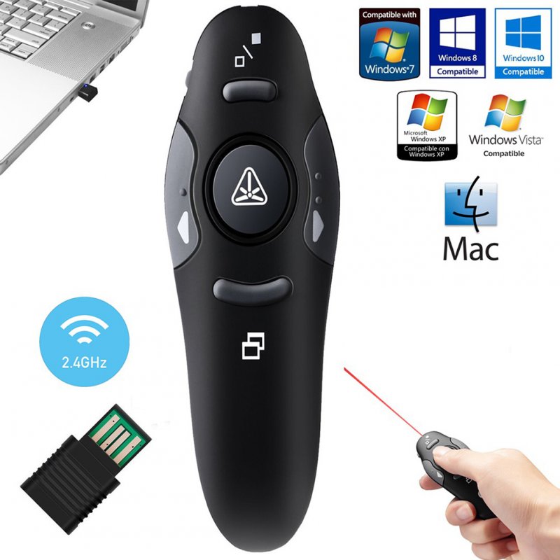 2.4G Wireless PowerPoint Presentation Remote Control Clicker USB Electric Teaching Pen  black