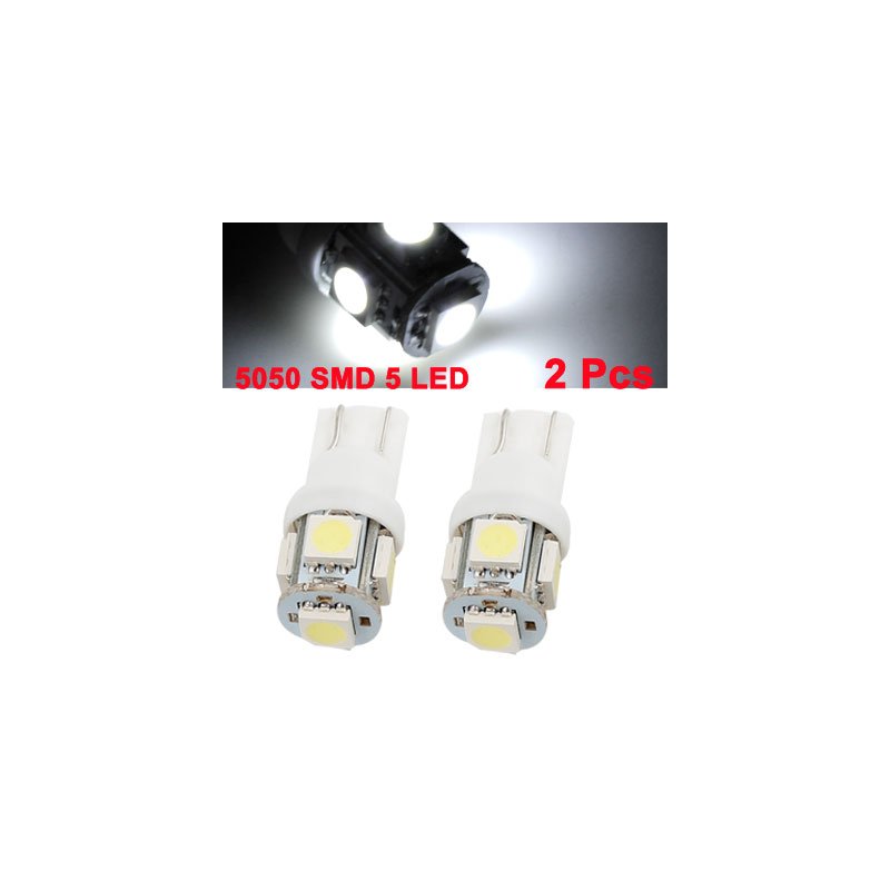 2 Pcs 12V White 5050 T10 5 SMD Auto LED Gauge Side Marker Bulb Light - General Application