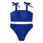 2 Pcs/set Women Swimming Suit Nylon Solid Color Sexy Top+ High Waist Shorts As shown_L