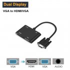 2 in 1 VGA to VGA HDMI Splitter with 3.5mm Audio Converter Support Dual Display for PC Projector HDTV Multi-port VGA Adapter black