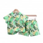 2-piece Boys Lapel Shirt Shorts Suit Summer Short Sleeves Single Breasted Tops Shorts Flower Printing Two-piece Set green 12-18M 80cm