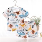 2-piece Kids Pajama Set Summer Breathable Air-conditioned Short Sleeves Shirt Shorts Outfit For Boys Girls sea fish 3-4Y 100cm