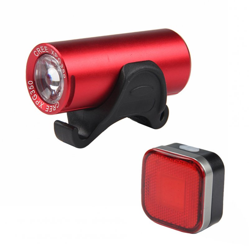 2289+2287 Bicycle Lamp Set USB Charging Hard Light Front Lamp Safety Precautions Tail Lamp Headlight red + taillight gold
