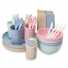 29pcs Reusable Cutlery Set Non-slip Wear-resistant Household Wheat Straw Bowl Cup Plate Knife Fork Spoon Tableware Mixed color 29pcs/set