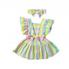 2pcs Baby Sleeveless Romper Fashion Striped Jumpsuit With Bowknot Headband For Girls Aged 0-2 224032 6-9M 80
