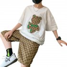 2pcs Boys Clothes Suit Cotton Round Neck Short Sleeve T-shirt Shorts Sportswear Set bear suit white 9-10Y 160cm
