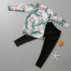 2pcs Boys Split Swimsuit Summer Printing Sunscreen Quick-drying Long Sleeves Swimwear Long Swimming Pants green 4-5years L