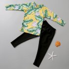 2pcs Boys Split Swimsuit Summer Printing Sunscreen Quick-drying Long Sleeves Swimwear Long Swimming Pants yellow 3-4years M