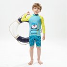 2pcs Boys Swimsuit Set Cute Cartoon Printing Long Sleeved Sunscreen Quick-drying Swimwear For Children blue penguin 7-8years 2XL