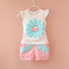 2pcs Cartoon Printing Tank Top Set For Girls Summer Cotton Vest Shorts Two-piece Set sun flower pink 3-4Y 110cm