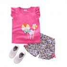2pcs Cartoon Printing Tank Top Set For Girls Summer Cotton Vest Shorts Two-piece Set windmill rose red 3-4Y 110cm