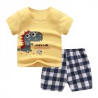 2pcs Children Cotton Home Wear Suit Short Sleeves T-shirt Shorts Two-piece Set For Boys Girls yellow dinosaurs 120cm