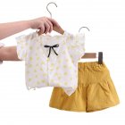 2pcs Girls Summer Suit Short Sleeves Single Breasted T-shirt Shorts Two-piece Set For 1-4 Years Old Kids yellow 18-24M 90cm