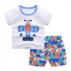 2pcs Kids Summer Suit Cute Cartoon Printing Short Sleeves T-shirt Shorts Breathable Set For Boys Girls white-plane 2-3Y 90cm