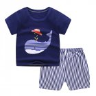2pcs Kids Summer Suit Cute Cartoon Printing Short Sleeves T-shirt Shorts Breathable Set For Boys Girls blue whale 1-2Y 80cm