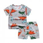 2pcs Kids Summer Suit Cute Cartoon Printing Short Sleeves T-shirt Shorts Breathable Set For Boys Girls Red Triceratops 2-3Y 90cm