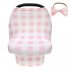 2pcs Stretchy Baby Car Seat Cover   Baby bow headband Multiuse   Nursing Breastfeeding Covers Car Seat Canopies  Pink tartan design