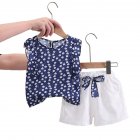 2pcs Summer Shirt Suit For Girls Sweet Printing Tops Shorts Cotton Breathable Two-piece Set For 1-4 Years Old Kids blue 12-18M 80cm