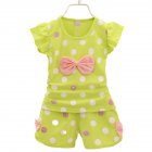 2pcs Toddler Girls Short Sleeve Printed Bowknot Shirt Top Shorts Outfits Summer Cotton Clothes Baby Suit green 2-3Y 100cm